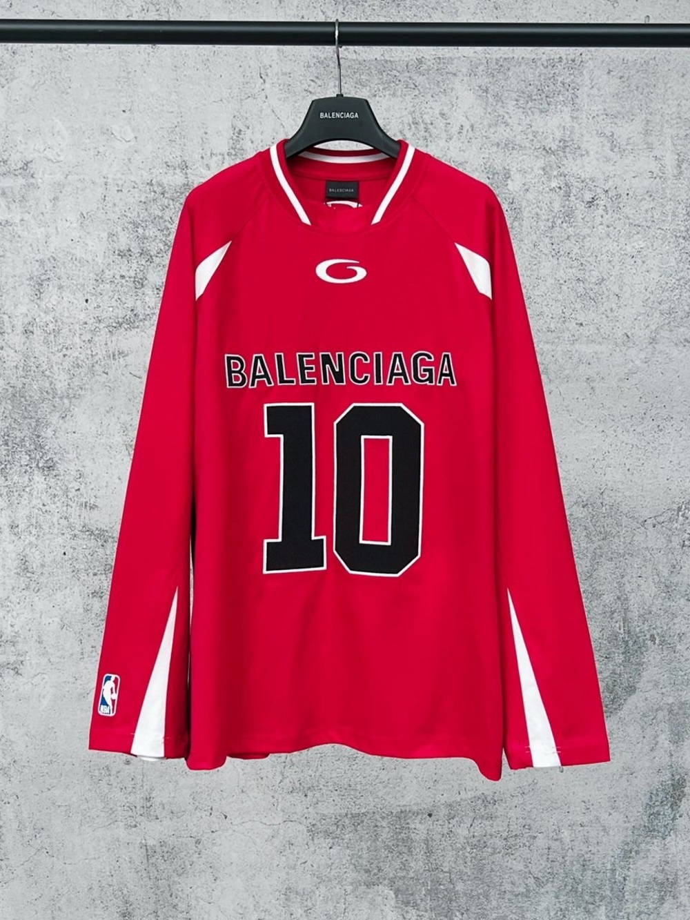 Balenciaga Red and Black Number 10 Hockey Jersey with White Accents